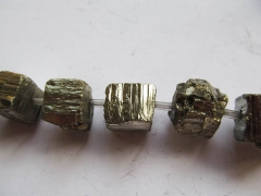 2strands Pyrite Stone Electroplated Quartz Pyrite Crystal Nuggets,Freeform Cube Box Faceted Pyrite Beads 6-20mm