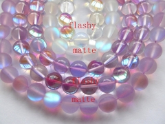 Teal blue crystal Full strand 16" AB Mystic Purple Aura Quartz Gemstone Titanium grey blue matte Rainbow Round Loose Beads cryst