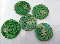 2pcs larger Handmade Ancient Jade Pendant Rare Animals Carved Jade Gemstone Bead 70mm(2.4")