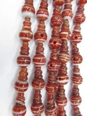 Handmade 10 SETS Dark Red stripe agate 3 hole beads,T-Beads Set, Guru Beads, Prayer Beads, Mala Making Cones Beads, T hole set c