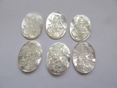 6pcs Handmade White Mother of Pearl Shell Jewelry 22x30mm Virgin Mary Oval Cameo Cabochon Shell Beads