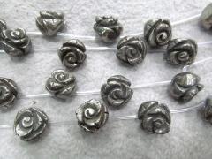 8-16mm Pyrite Rose Beads -Fluorial Carved Fools Gold Top Drilled Beads, Iron Pyrite stone 16 inch strand