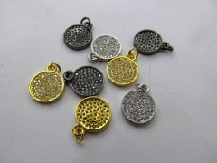 6pcs Micro Pave Diamond Disc Pendant, Pave Diamond CZ Pendant, Round Charm,Heart Ring Black Gunmetal bead 16-25mm