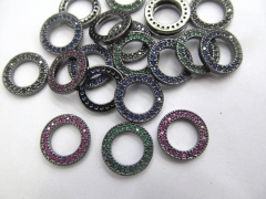 12pcs Handmade Eyes Micro Crystal Pave Diamond Pendant gunmetal Jewelry Focal circle donut round Jewelry beads 16mm