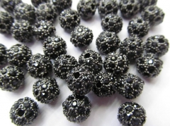 free ship-- 50cs 8-12mm Bling Micro Pave Crysta Shamballa Ball beads, Micro Pave Hematite Gold Findings Charm, Round Ball Spacer