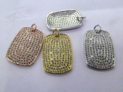 6pcs 16-30mm Micro Pave Diamond 24K Gold Rhodium Rectangle Ablong Findings Rectangle Pendant