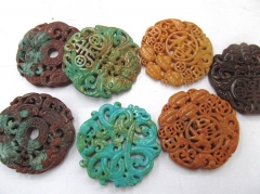 6pcs Brown Old Jade Ancient Jade Pendant Rare Animals Round Disc Carved turquois blue jewelry pendant 3inch