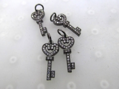 wholesale 12pcs CZ micro Pave 25x6mm Key Charm with Jump Ring gunmnetal pave crystal 24K gold