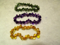 6x9mm Natural clear white quartz Amethyst -Citrine-Green- Red crystal drops teardrop briolettes micro faceted bracelet 8inch AAA