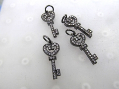 wholesale 12pcs CZ micro Pave 25x6mm Key Charm with Jump Ring gunmnetal pave crystal 24K gold