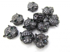 Express ship 24pcs CZ Micro Pave 11mm Panther Head Beads White Silver Rose Gold Mixed color CZ Bead,Black Gunmetal animal charm