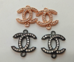 10pcs -2 ring-  Micro CZ Pave CC Connetors disc roundel X Pendant, peace,rose gold CC Pendant Charm beads multi strand spacer beads16-28mm