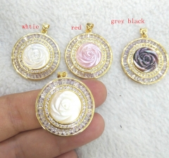 10pcs 28mm pave cz pendant rose flower pearl shell beads