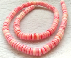 Full strand 16" Pink Sea Shell Beads,Natural Cream Pink Queen Conch Shell Beads Button Rondelles,Coin Disk Spacer Beads 6mm