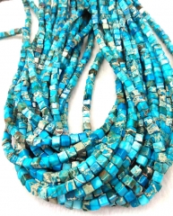 4/6/8/10mm Box Square Cubic Blue Imperial Jasper Gemstone Loose Beads Round Beads Strand 16"