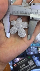 32-40mm CZ Micro Crystal Pave Diamond Pendant Flower Fluorial petal Jewelry Focal silver gold gunmetal beads 2pcs