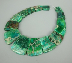 Full Strand Green Imperial Jasper, Sea Sediment Jasper Faceted Unique Stone Pendant Beads, Flat Slab Nugget Freeform Top Drilled