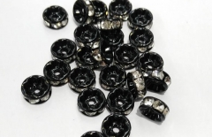 free ship--200pcs 4 -10mm Micro Pave Crystal spacer Brass European Bead Rondelle Pinwheel Buttone black jet mixed Findings