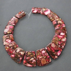 Full Strand Red Imperial Jasper, Sea Sediment Jasper Faceted Unique Stone Pendant Beads, Flat Slab Nugget Freeform Top Drilled L