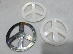 Large pendant 50mm(2&quot;) MOP peace sign carved - white -grey black mother of pearl symbol pendant beads - sea shell focal 2pcs