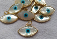 6pcs 20-30mm genuine pearl shell jewelry -White Shell evil eye pendant, evil eye horse eye with gold loop, Jewelry Findings