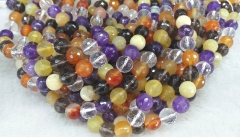 8mm 10mm 12mm genuine mixed quartz -red agate-clear white crystal -amethyst round faceted loose beads for bracelet -necklace 16&quot;