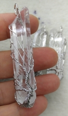 Natural Clear white Quartz Tree of Life Necklace / crystal Pendant stearling silver Wire Wrap Quartz / Raw