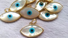 6pcs 20-30mm genuine pearl shell jewelry -White Shell evil eye pendant, evil eye horse eye with gold loop, Jewelry Findings