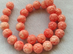 Pink Conch Synthtic Beads, 6-12mm Carved Lotus Flower Round Beads, Full strand 16inch Nautral Red shell jewelry