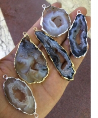 6pcs 18k GOLD Grey Druzy Connector,Nature Druzy Agate Quartz Connector beads,Druzy Drusy Gemstone Rock pendant Jewelry Making