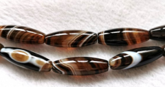 AAA grade--30x8mm Natural agate stone, tube Column bar ,brown - black slice veins brown Red Carnerial rice beads Full strand 16"