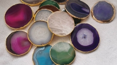 5pcs 70-90mm Agate stone table coasters - decorative tea Disc gold wraped - Blue table coasters - dessous de verre - Tischuntersetzer 1pcs