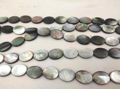 10x14mm Grey Black pearl  shell beads - flat oval egg beads lip shell beads  for jewelry making 16inch