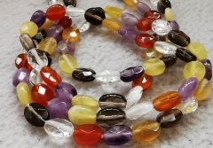 10x14mm Mixed Gemstone Faceted  ova egg topaz smoky quartz-amethyst-rock-citrine quartz-onyx -amber  full strand  16inch