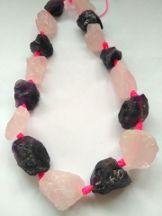 17inch Matte Rock Quartz -raw amethyst, Rose Quartz --rough  nugget, Freeform gemstone,chunky bead, natural gemstone bead Necklace