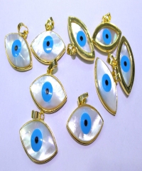 6Pcs Natura Shell Oval Blue Turkish Evil Eye Marquise Gold ring Pendants For Jewelry Making -pendant-earrings-focal