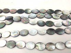 10x14mm Grey Black pearl  shell beads - flat oval egg beads lip shell beads  for jewelry making 16inch