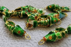 Free ship--10PCS Handmade Cloisonne articulated fish Animal  Gold Brass pendants-Earrings  Focal 25mm-90mm(4") DIY Violet blue black green