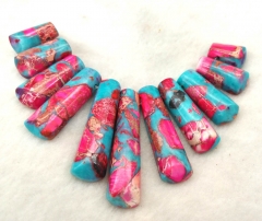 11pcs Sea Sediment Imperial Jasper teeth rectngle ruby cherry pink  emperor jasper,semi precious stone, Aqua Terra pendant