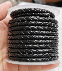 4.5mm Leather Cord  (11 yards) Round Leather Cording, Black Leather Cord, Necklace Cord, Leather for Bracelet, Jewelry Supplies