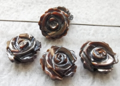 Double cut-- 20pcs Bronze grey black shell jewelry white rose flower  beads  mother of pearl - natural shell floral beads  6mm 8mm 10mm 12mm