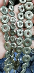 16inch Iron Pyrite Gemstone Circle Smooth Round Ring donut round  Loose Beads 16-22mm