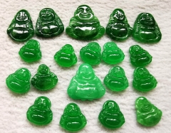 Handmade Canadian Jade Smile Buddha Carving 13-20mm bead -Natural Green Jade carving, Jade Buddha Pendant -cabochon