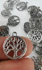 20pcs  life tree coin disc  White Silver  Brass  Charms (16 mm) spacer beads -connector for earrings ,pendant charm craft