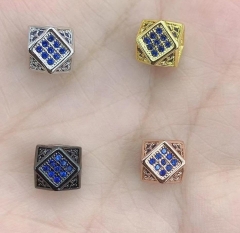 Large Hole--4pcs blue Colorful  Micro  PAVE CZ cube square box  connector Charm,bar long  pendants focal DIY   10mm