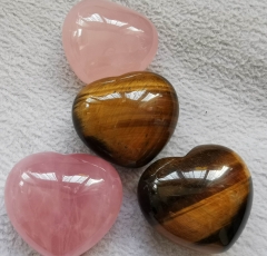 40mm  Rose Quartz Rock crystal -Tiger eye  Heart - Healing Crystal - Healing Stones - Tumbled Crystals - Puffy Heart Stone Sphere  cabochon