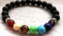 Mixed Gems Bead Bracelet Men's Chakra Bracelet-7 Chakras Bracelet-Healing Crystal-Volcanic -Balancing Bracelet-Chakra Jewellery