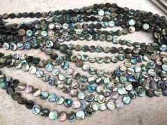 Genuine Rainbow Abalone Shell, 6 8 10 12mm Disc round Button Beads, Peacock Shell beads full strand 16"