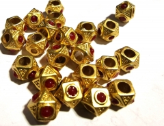 large Hole--24pcs-- Pearl-turquoise -red Stone  Hexagon Shaped -Cubic  brick square connector beads 7mm