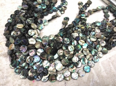 Genuine Rainbow Abalone Shell, 6 8 10 12mm Disc round Button Beads, Peacock Shell beads full strand 16"